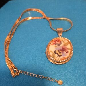 Gold-Tone Floral Pansy Locket And Pendant Necklace - Women’s Jewelry